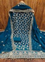 Zomato Silk Blue Party Wear Zari Work Dress Material